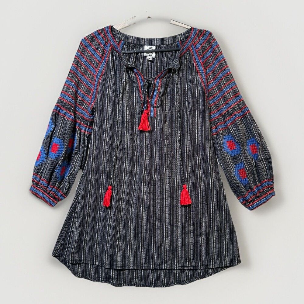 Ivy Jane Tunic or Mini dress boho small embroidered tassels long sleeve